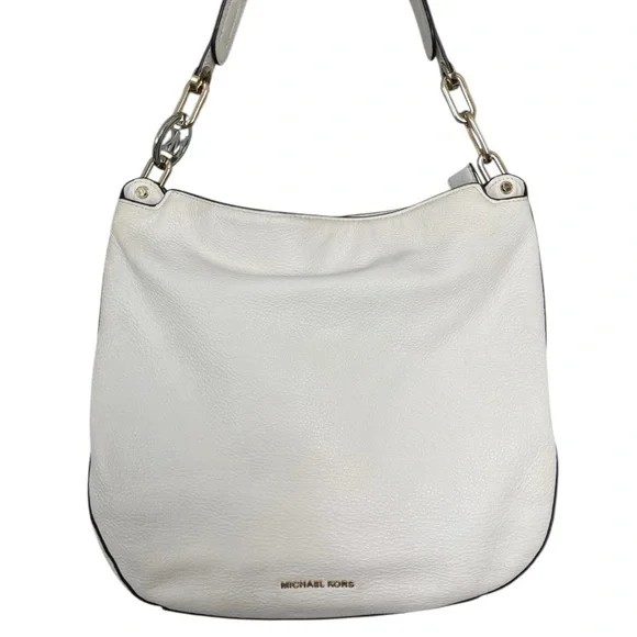 Michael Kors Leather Hobo Bag Shoulder Bag Cream White Gold - Picture 1 of 13